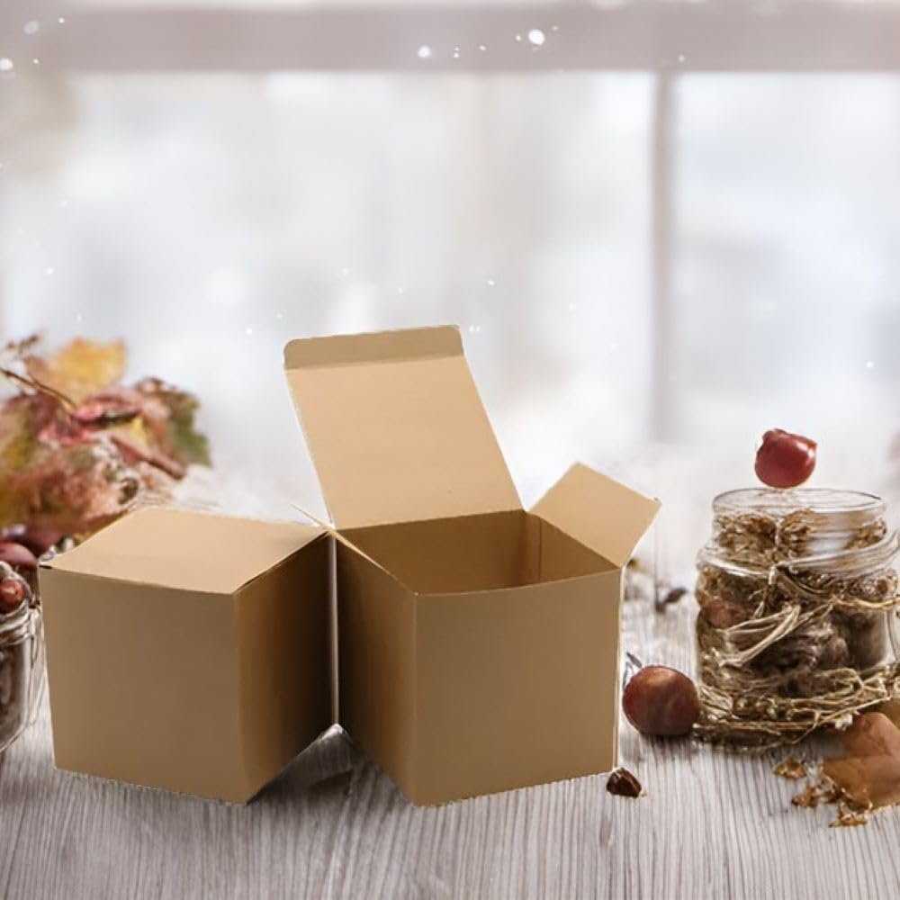 25 Pcs Brown Paper Gift Boxes, Small Candy Boxes Bulk, 4x4x4 inch Gift Box with Lids, Goodie Treat Boxes for Party Favors, Birthday Gifts, Wedding Gifts