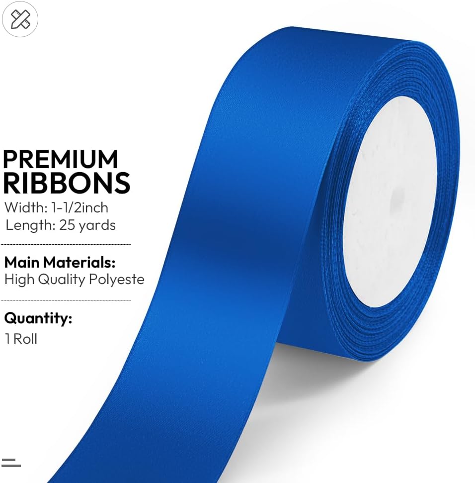 KMER LIFE Solid Color Royal Blue Satin Ribbon 1-1/2 Inches x 25 Yards, Ribbons Perfect for Crafts, Wedding Decor, Bow Making, Sewing, Gift Package Wrapping and More