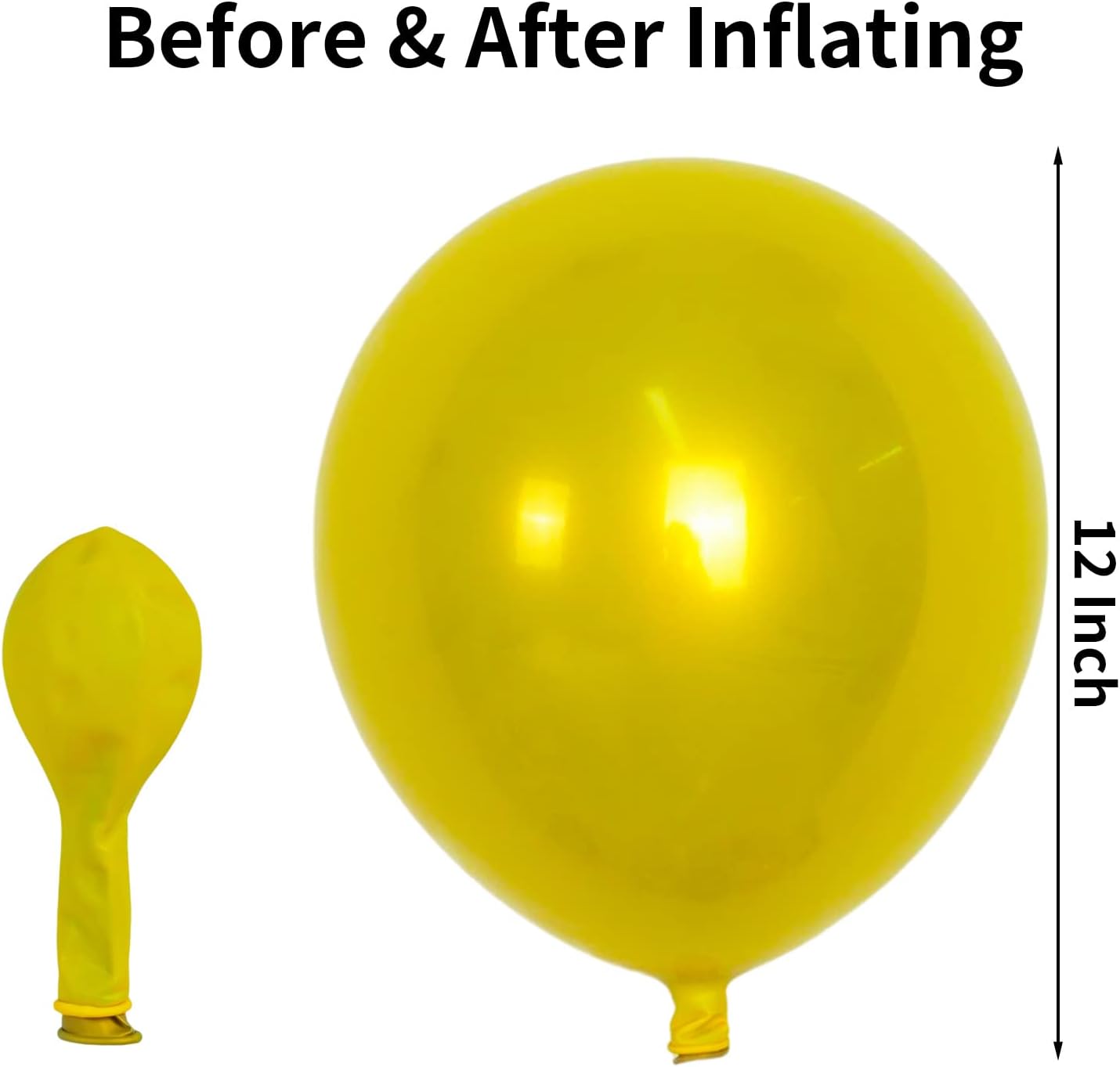 Chrome Yellow Balloons 12 Inch, Double-Layered Metallic Yellow Balloons, Shiny Thick Chrome Metallic Latex Helium Balloon for Birthday Wedding Graduation Party Decoration Supplies