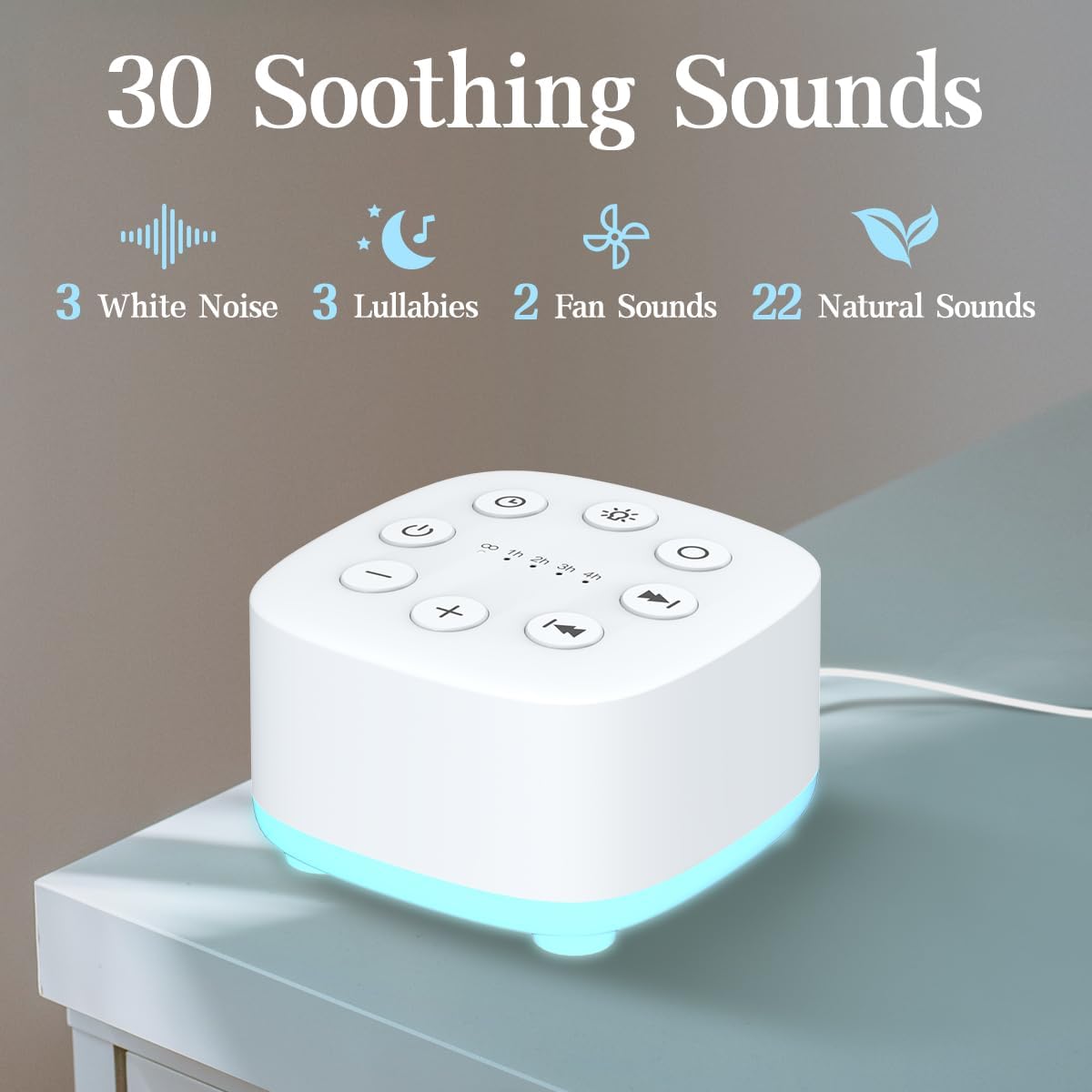 Meditation White Noise Sound Machine 30 Soothing Sounds with 32 Volume Control 12 Night Light 5 Timers Portable Sleep Machine for Travel Powered by AC or USB Sleep Therapy for Baby Kids Adults (White)