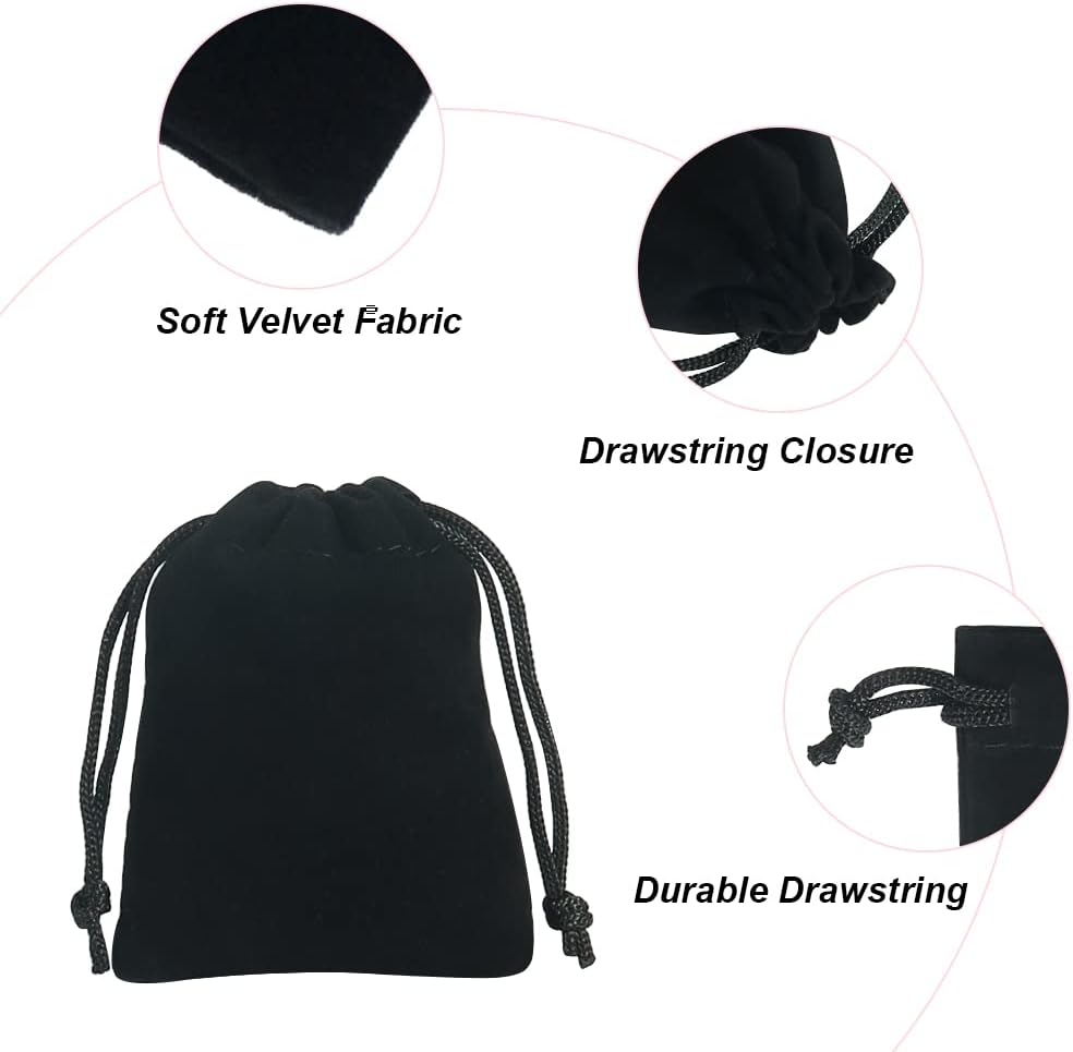 Shintop 50pcs Little velvet Jewelry bags, 3x4inch Black Drawstring Gift pouches Coin Purse for Dice Small Business Party Favor