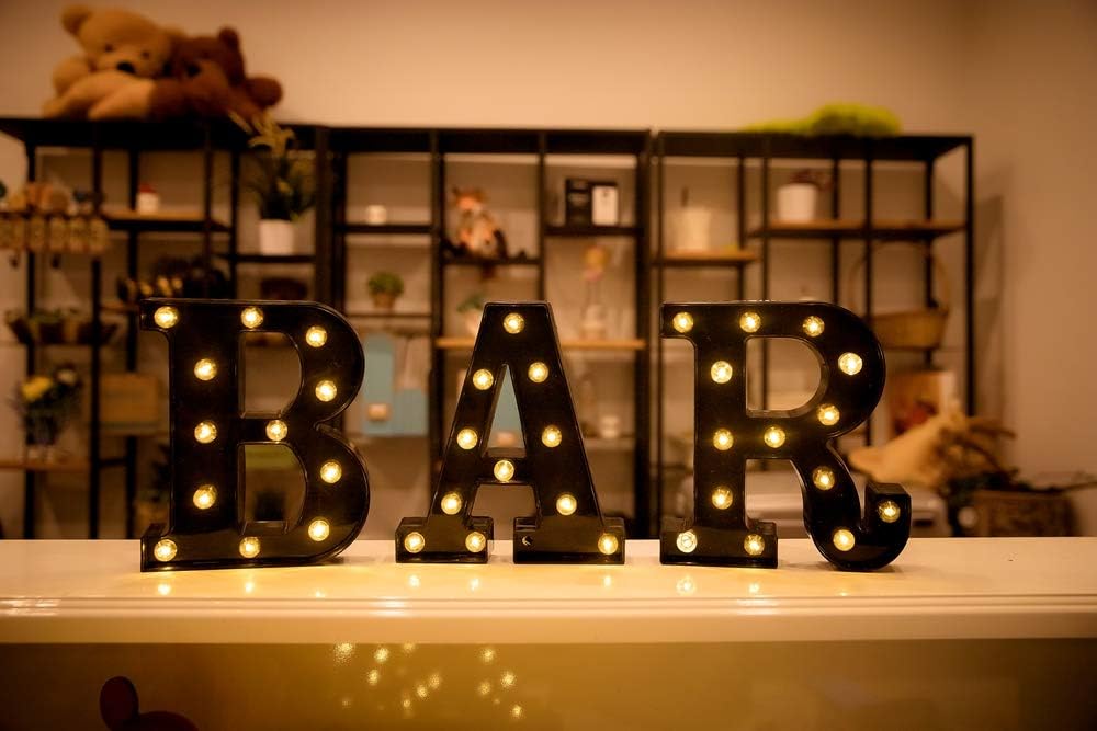 Foaky Black Light Up Letters,Black and Gold Party Decorations, Black Bedroom Decor for Night Light Wedding Birthday Party Home Bar Decoration