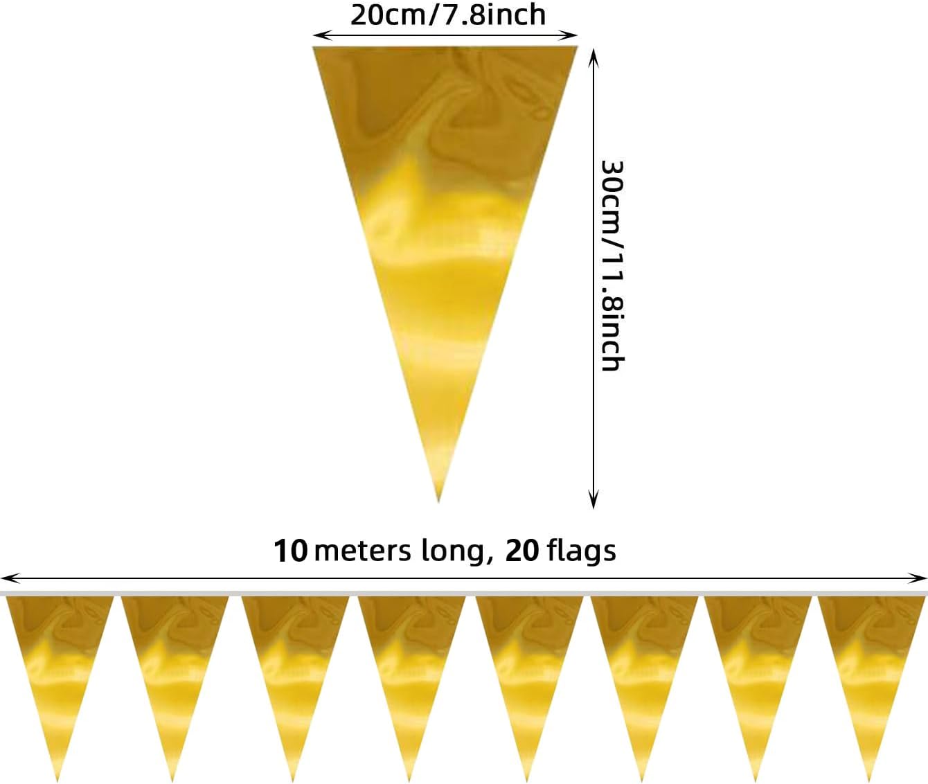 40M/130FT Gold Triangle Pennant Banner Flag Metallic Fabric Bunting Garland for Christmas Graduation Wedding Engagement Anniversary Bachelorette Birthday Bridal Shower Valentines Hen Party Supplies