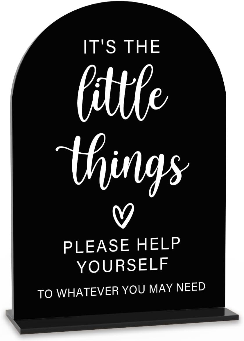 Acrylic Wedding Sign, Bridal Shower Decorations, It's the Little Things Sign for Ceremony, Modern Font Table Signs, Acrylic Table Top Signs for Wedding Reception and Event Party (Black)