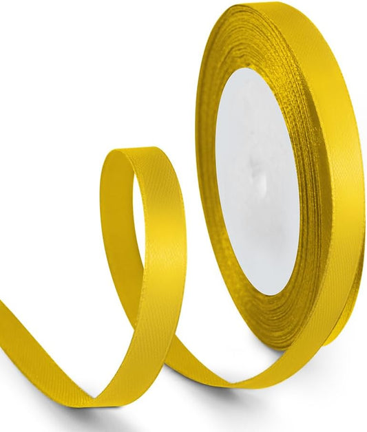 3/8 Inch 25 Yards Satin Ribbon Yellow, Solid Color Fabric Ribbon for Gift Wrapping, Wedding, Polyester Gift Ribbon for Birthday Party Decoration, Craft, Hair, Floral, Sewing