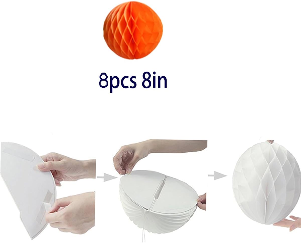 8pcs 10inch Paper Honeycomb Balls Decorative Tissue Honeycomb Balls Paper Pom Poms Flower Balls Art Hanging Balls for Birthday Wedding Nursery Baby Shower Home Decor (10inch, Orange)