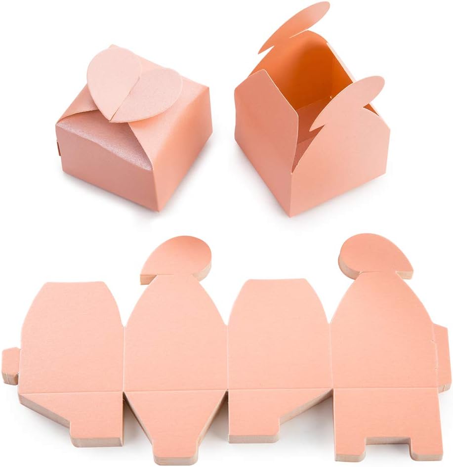AWELL Pink Favor Box Bulk 2.5x2x2.5 inches with Heart Bow Party Favor Box,Pink,Pack of 50
