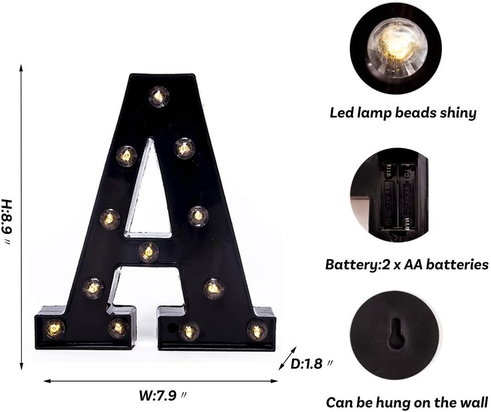 Foaky Black Light Up Letters,Black and Gold Party Decorations, Black Bedroom Decor for Night Light Wedding Birthday Party Home Bar Decoration