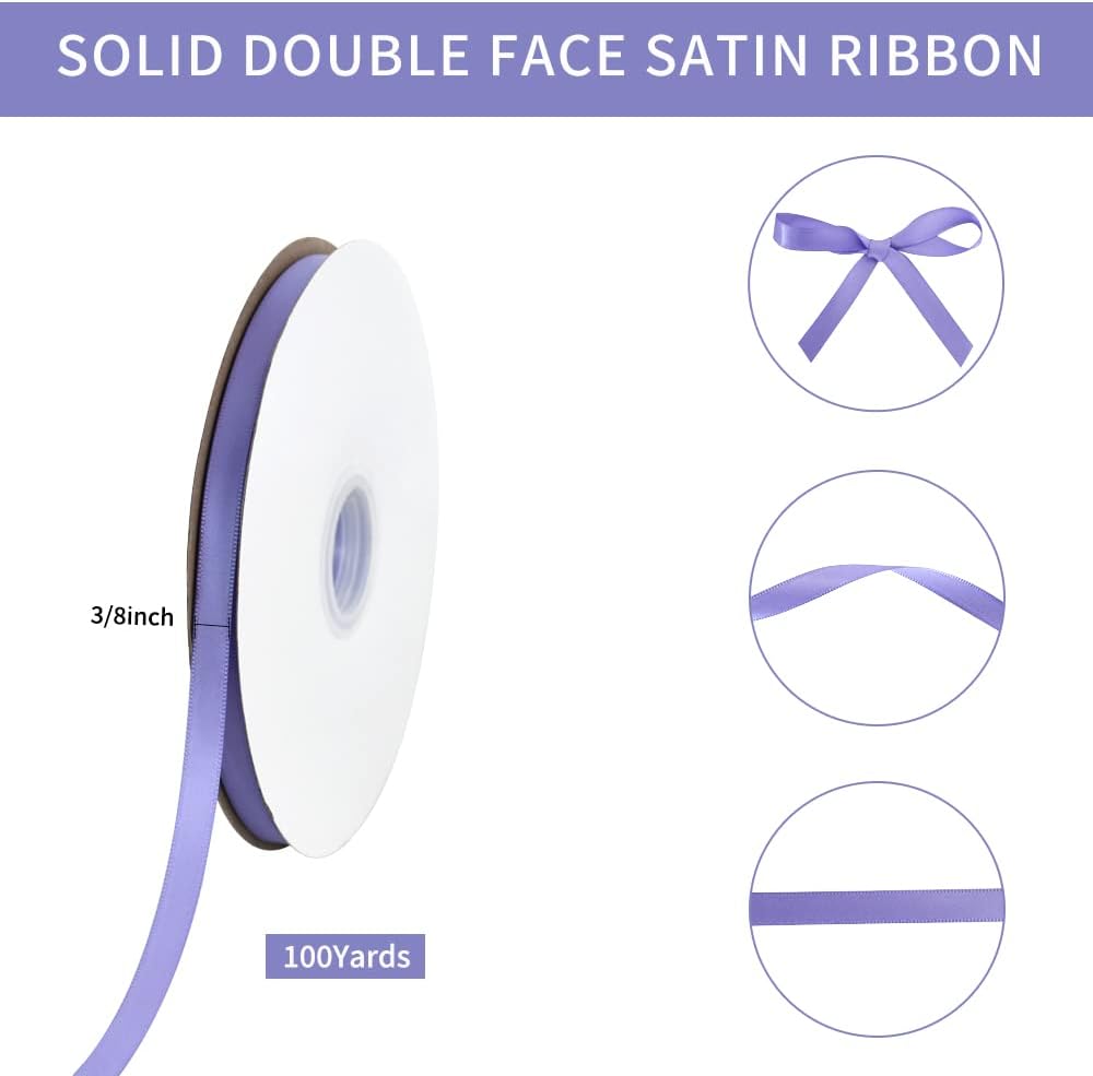 TONIFUL 3/8 in x 100yds Light Purple Satin Ribbon Thin Solid Fabric Ribbons Roll for Gift Wrapping Invitation Floral Hair Balloon Party Wedding Popsicle Decoration Valentine's Day Bouquet Halloween