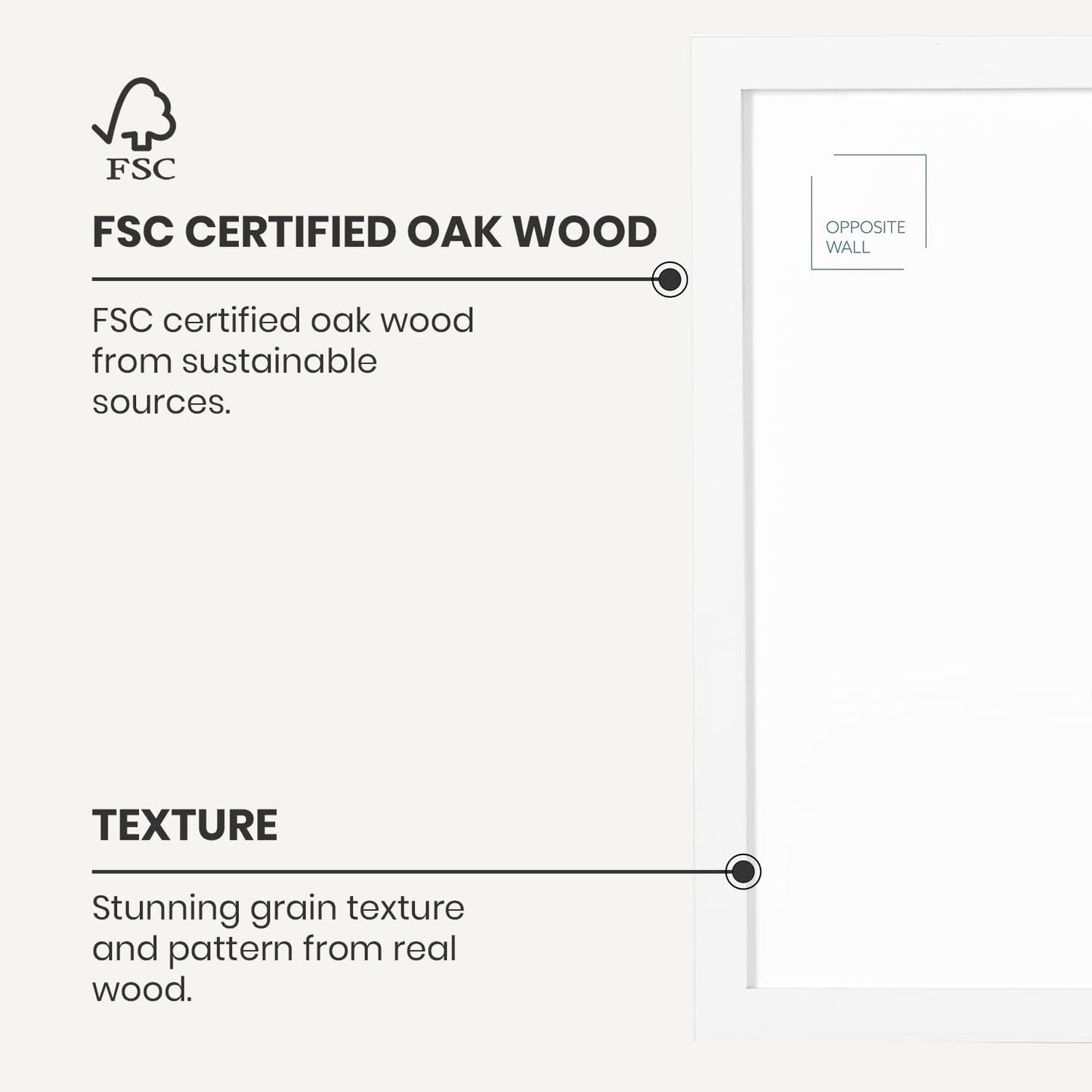 Opposite Wall - 12x12 in - White Solid Oak Wood Picture Frame - Lightweight, Versatile & Shatterproof - Wall Hanging Poster or Photo Frame - Wall Decor for Office, Gallery & Home