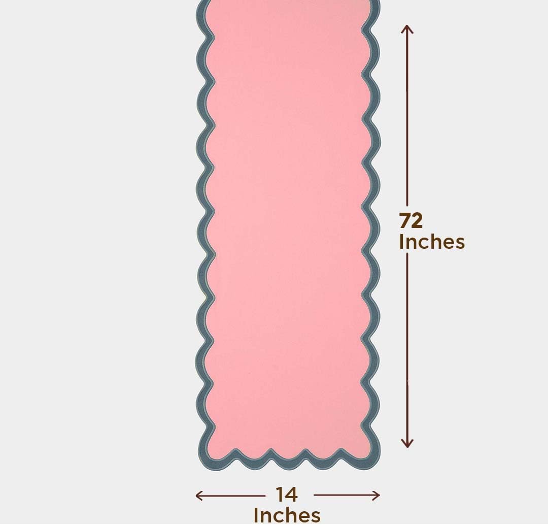 Folkulture Table Runner | Table Runners 72 inches Long | Scallop Table Runner for Farmhouse Decor or Boho Decor | Boho Pink Table Runners for Dining Room Table Decor | Pastel Party Decorations