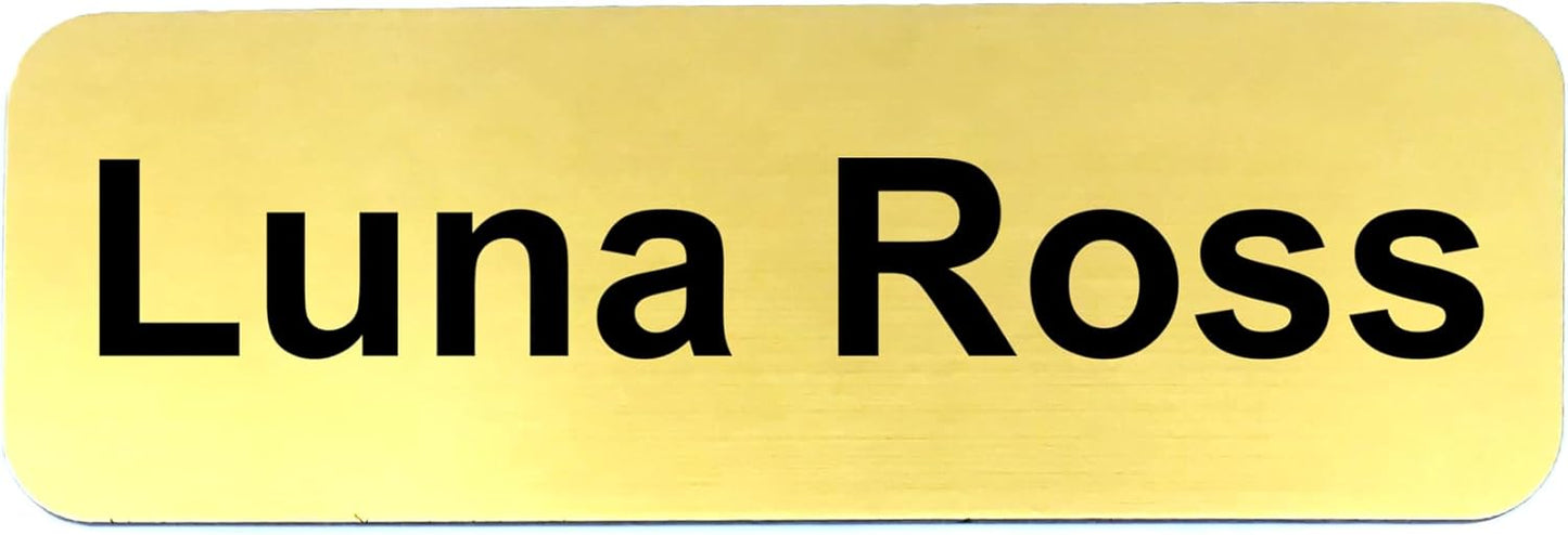 Custom Laser Engraved Name Tag Badges for Business or Employees Position Identification - Personalized text for your name plate or ID tags, 1 x 3 inches, Made in California, USA (Gold, 1 x 3 inches)