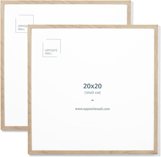 Opposite Wall - 20x20 in - Natural Solid Oak Wood Picture Frame - Lightweight, Versatile & Shatterproof - Wall Hanging Photo or Poster Frame - Wall Decor for Office, Gallery & Home - 2 Pack