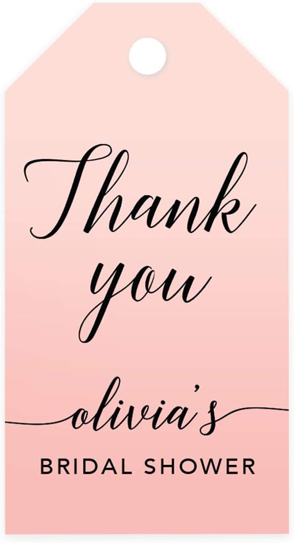 Andaz Press Personalized Blush Pink Rose Elegant Party Collection, Classic Tags, Thank You Olivia's Bridal Shower, 20-Pack, Custom Customizable Favors Decor