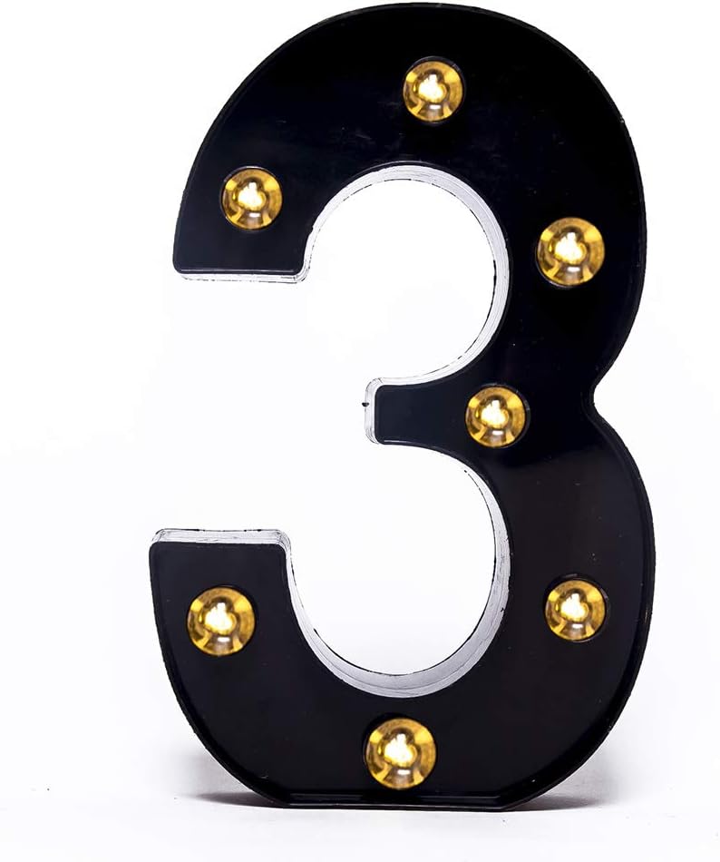 Foaky Black LED Marquee Number Lights Sign Light Up Marquee Number Lights Sign for Night Light Wedding Birthday Party Battery Powered Christmas Lamp Home Bar Decoration