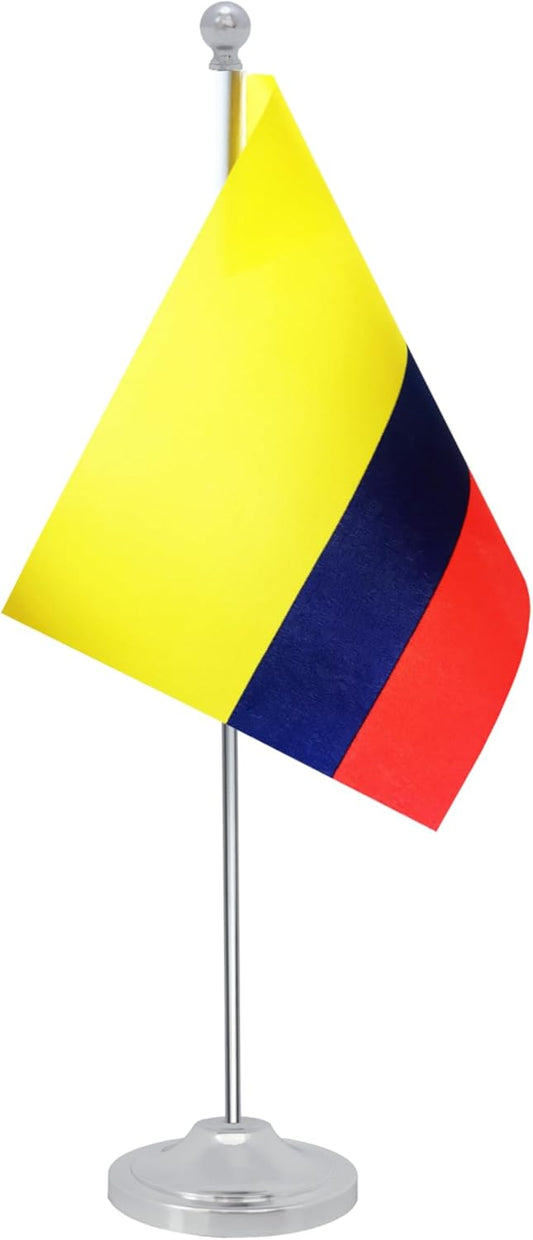 Colombia Desk Flag, Colombian Table Office Flag with Metal Pole and Stand Base, International Country Flags, Festival Event Celebration, Classroom Meeting Desktop Decor (Colombia)