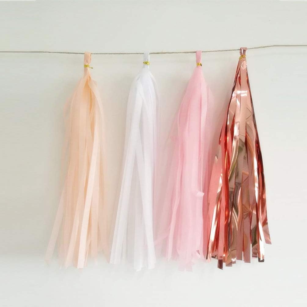 Aimto 20PCS Shiny Tassel Garland Tissue Paper Tassel Banner,Table Decor,Tassels Party Decor Supplies - Rose Gold,Peach Color,Light Pink,White