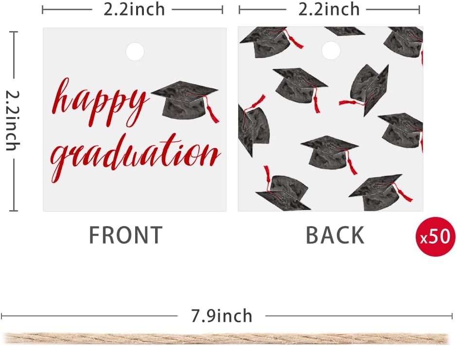 50 Pcs Graduation Gift Tags, Congrats Grad Party Favors Gift Tags for High School or Happy College Graduation Party Decoration Supplies (Red, 2.2 * 2.2)