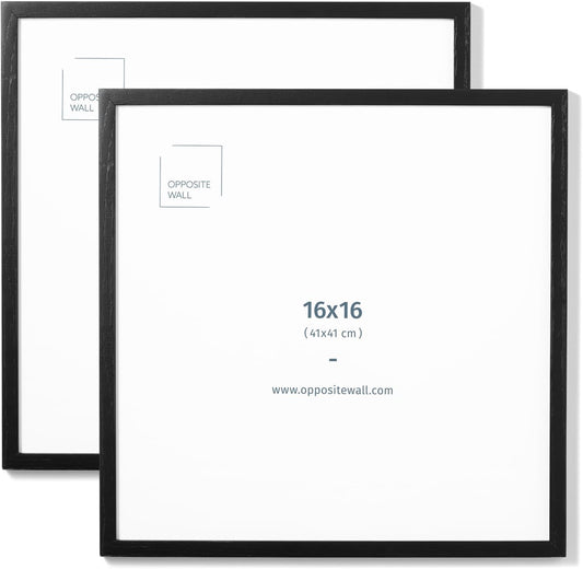 Opposite Wall - 16x16 in - Black Solid Oak Wood Picture Frame - Lightweight, Versatile & Shatterproof - Wall Hanging Poster or Photo Frame - Wall Decor for Office, Gallery & Home - 2 Pack