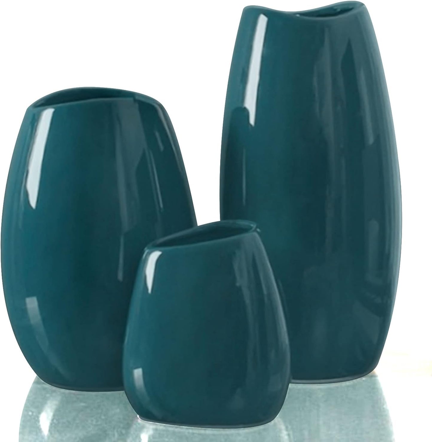 hjn Ceramic Vase Set of 3 Teal Flower Vase for Home Decor, Modern Decorative Vase for Flowers Vases for Your Ideal Shelf Decor/Table/Living Room/Kitchen/Office-Teal