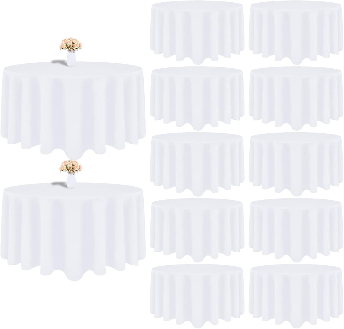 12 Pack White Round Tablecloth 90 Inch White Table Cloth Stain and Wrinkle Resistant Round White Tablecloths Reusable and Washable Polyester Fabric Table Covers for Buffet Wedding Party and Banquet