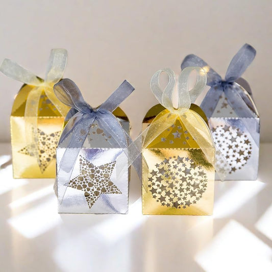 Naler 40pcs Mini Christmas Gift Boxes for Presents, Favor Boxes for Halloween Christmas Wedding Favor Party Gift Wrap Decoration, Gold & Silver, 2 x 2 x 3 Inches