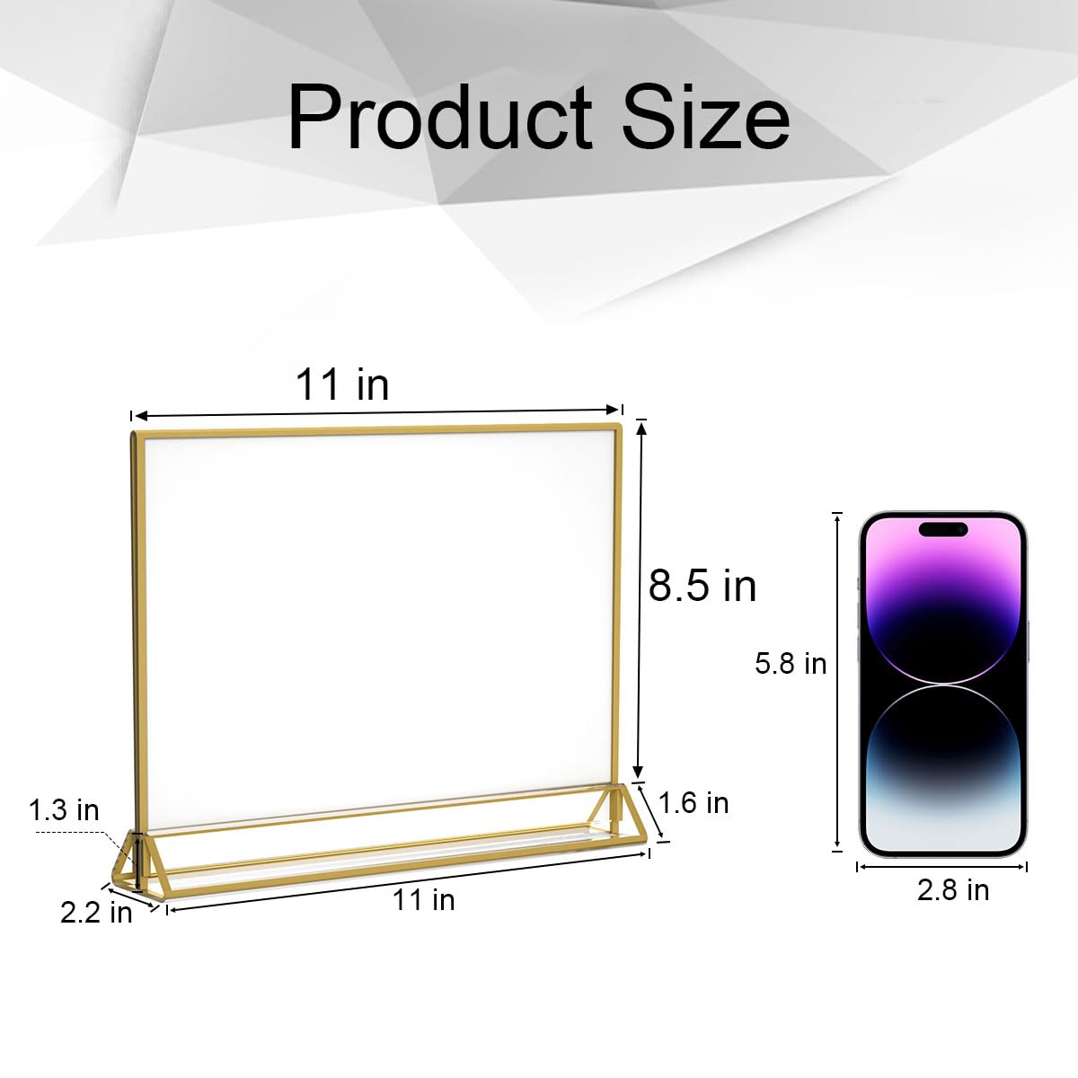 NIUBEE 6Pack 11 x 8.5 Acrylic Sign Holder with Gold Frames and Vertical Stand, Ideal for Display Wedding Table Numbers, Double Sided Picture, Clear Photos, Menu Holders -Horizontal