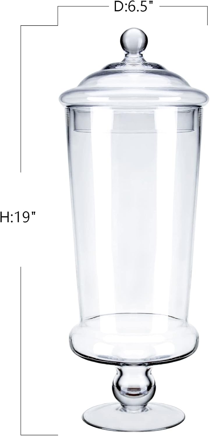 Glass Apothecary Jars, Clear Candy Bowl Dishes Holder Elegant Storage Buffet Display, Decorative Wedding Candy Organizer Canisters (Height: 19" Body: 6.5")
