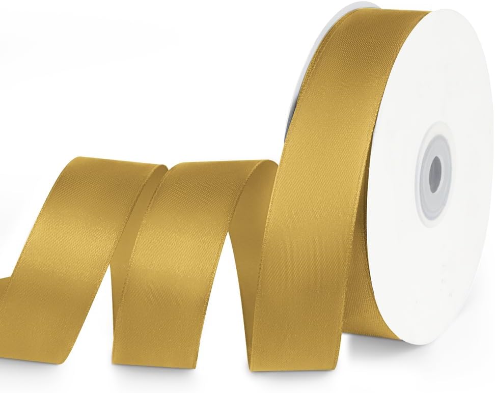 1" x 50 Yards Satin Ribbon - Gold Silk Ribbon with Spool - Ideal for Gift Wrapping, Floral Bouquets, Crafts, Wedding Party Decorations, Christmas and Sewing Projects