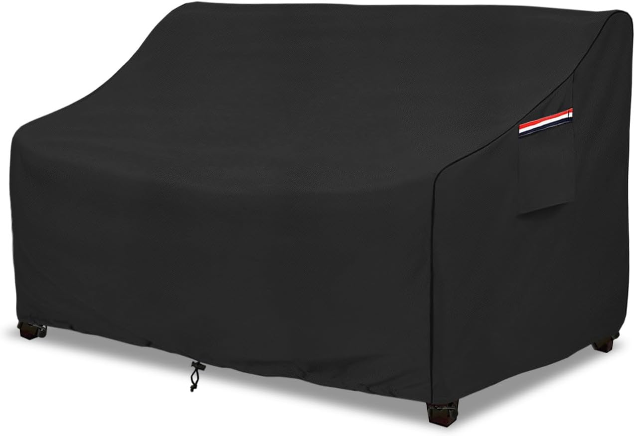 okcool Heavy Duty Patio Sofa Cover, 100% Waterproof 2-Seater Outdoor Sofa Cover Fits up to 58W x 32.5D x 31H Inches, Lawn Patio Furniture Covers,Black