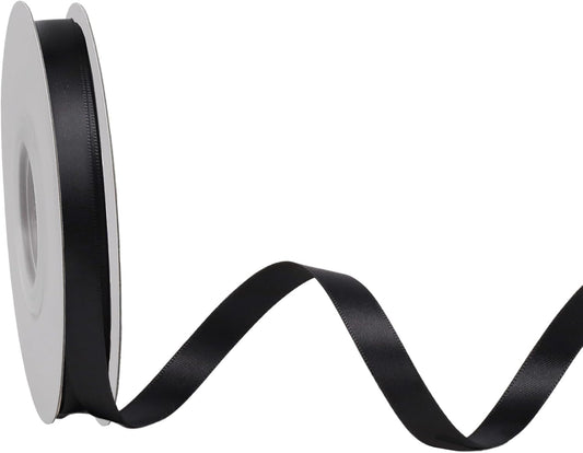 LaRibbons 3/8 Inch 25 Yard Double Faced Satin Ribbon,Black Small Satin Craft Fabric Ribbon for Gift Wrapping Floral Bouquets Wedding Party Decoration