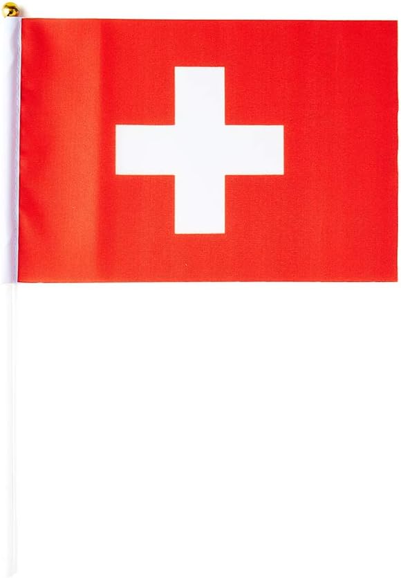 Switzerland Flag Swiss Flag, Small Mini Handheld switzerland Flags on Stick, Ideal for Party Parades Sports Events Patriotic Festival Decorations