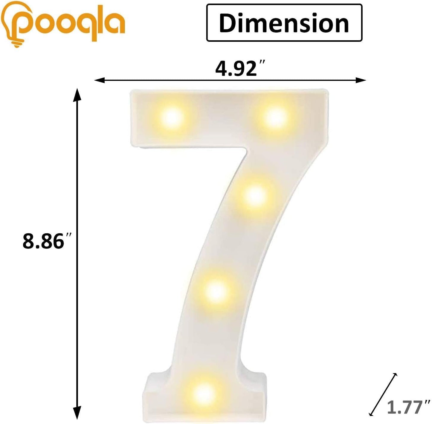 Pooqla LED Light Up Numbers, Warm White and Cool White Decorative Lighted Marquee Numbers, Light Up Numbers for Boys Girls Party, Wedding, Bar, Night Light, Room Decor, Birthday Decoration, Number 7