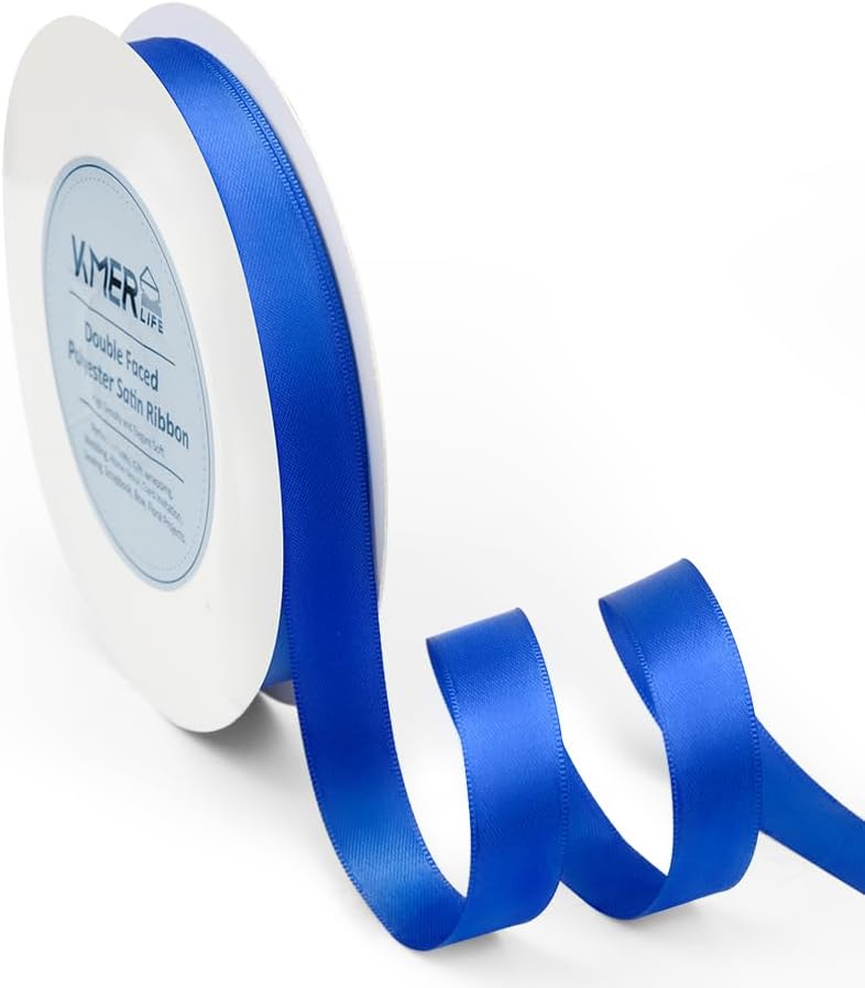 Double Faced Royal Blue Satin Ribbon, 5/8" x 50 Yards Ribbons, Perfect for Crafts, Wedding Decor, Bow Making, Sewing, Gift Package Wrapping and More