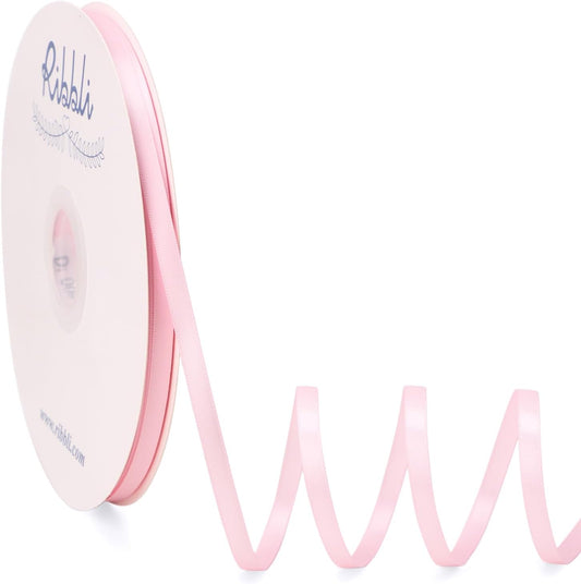 Ribbli Light Pink Satin Ribbon Double Faced Satin 1/4 Inch x Continuous 100 Yards-Baby Pink Ribbon for Gift Wrapping Crafts Wedding Decoration Bows Bouquet Floral Arrangement