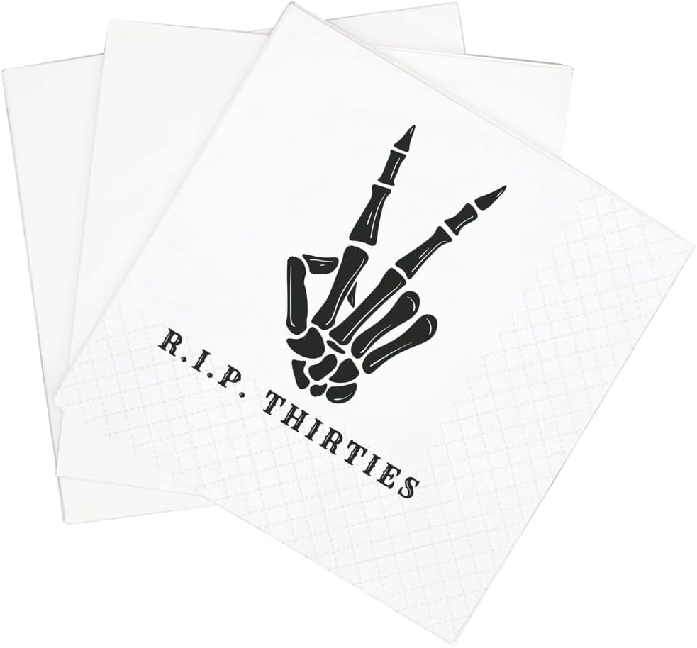 SharkBliss RIP Thirties Cocktail Napkins, 100 Pack RIP Thirties Death to My 30s Dirty 40 Birthday Paper Cocktail Beverage Napkins in Bulk for 40th Birthday | 2-Ply, 5x5" (RIP Thirties Napkins)