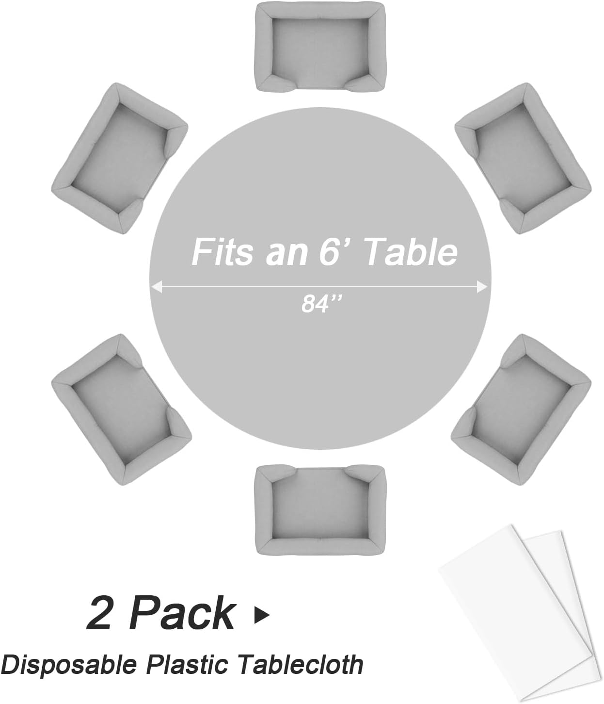 QIKSION White Round Tablecloth 2 Pack, 84 Inch Plastic Table Cover Disposable for Parties