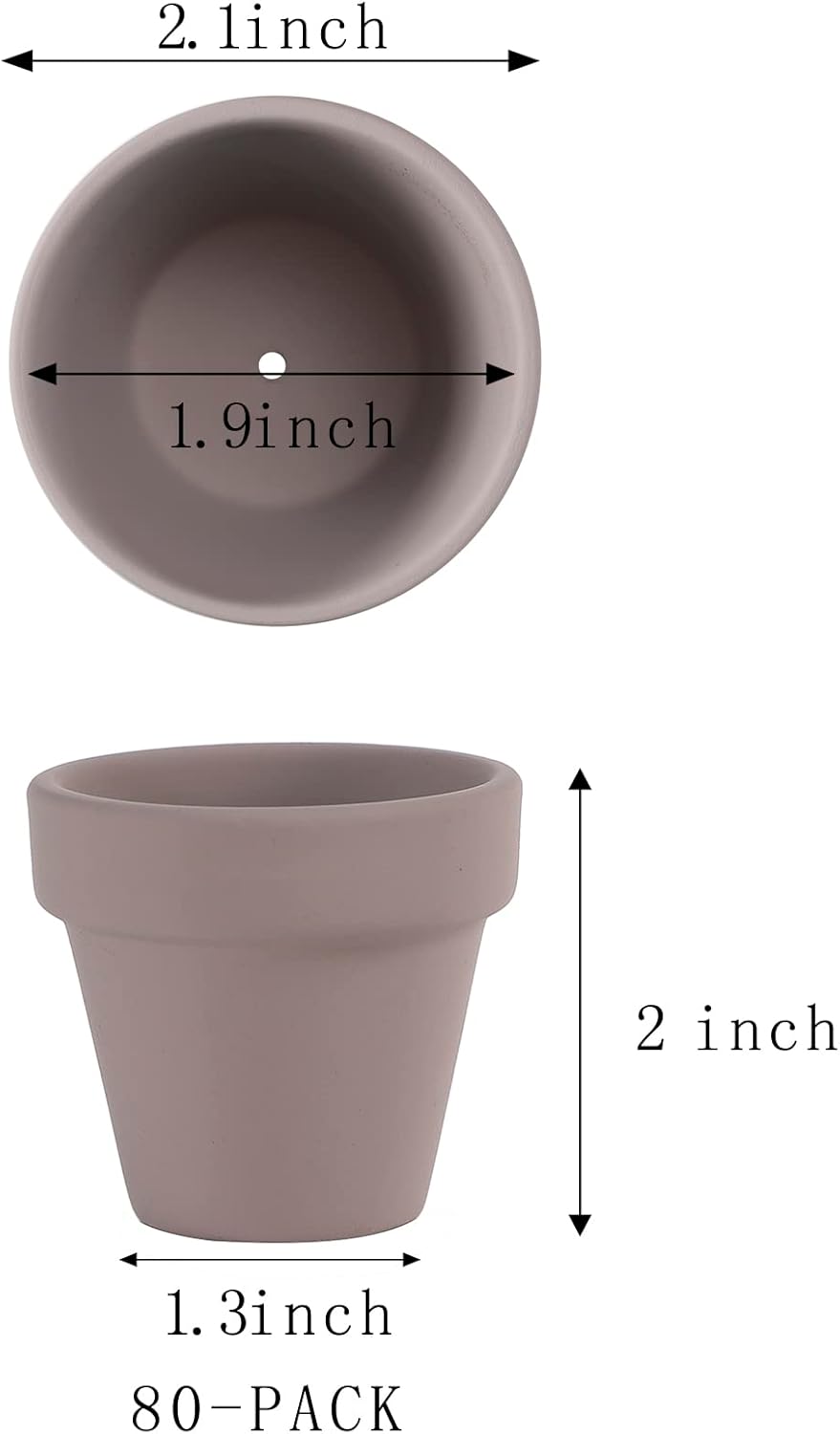 80 Pcs Small Mini Grey Clay Pots 2.1'' Terracotta Pot Clay Ceramic Pottery Planter Cactus Flower Pots Succulent Nursery Pots- Great for Window Boxes, Cactus, Plants, Crafts, Wedding Favors