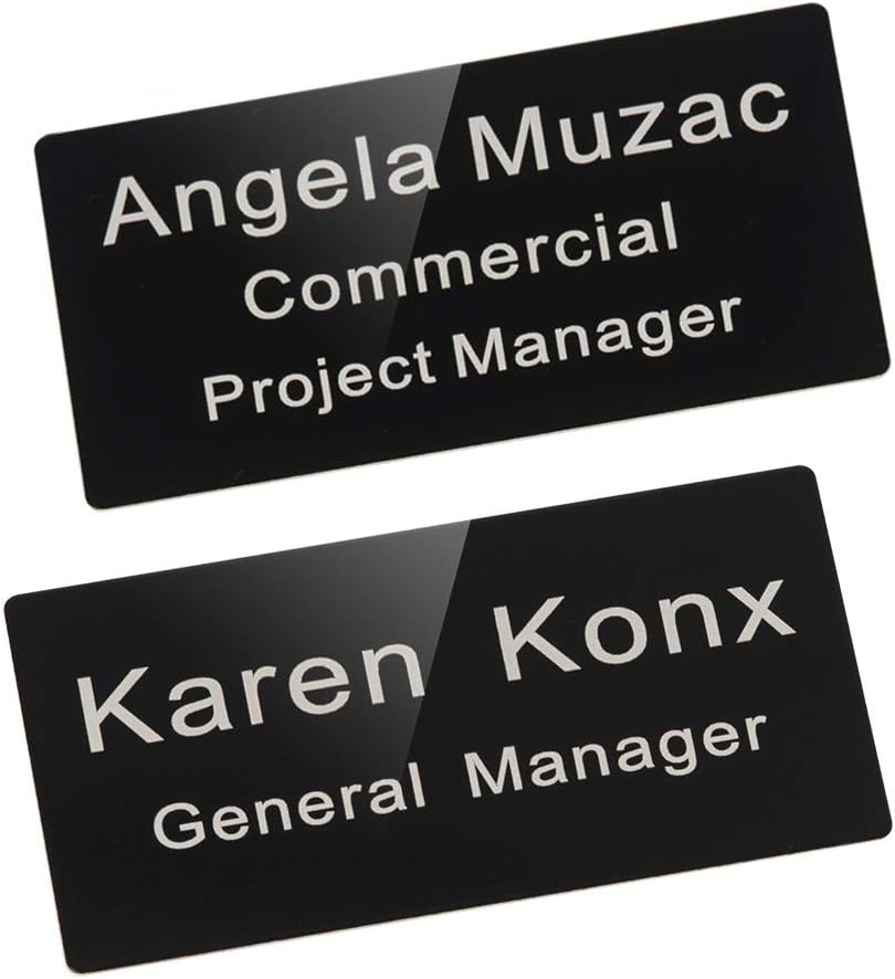 Custom Engraved Name Tag Badge for Business Personalized Identification with Pin or Magnetic Backing Aluminum ID Badge (Black/White, 1.5" x 3")