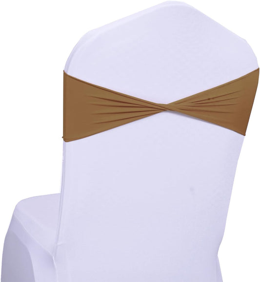 VDS Pack of 125 PCS | Mocha | Spandex Chair Sashes Bows Without Buckle | Stretch Elastic Banquet Universal Folding Chair Band Tie with for Wedding Party Conference Celebration Event Decoration