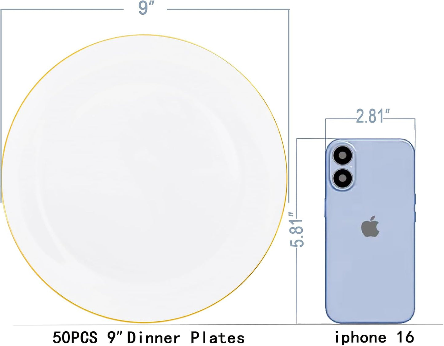 Festiva 50Pcs Gold Plastic Plates - 9 Inch White Plastic Plates with Gold Rim - Disposable Dinner Plates - include 50 salad&pasta Plate Perfect for Party&Wedding&Thanksgiving &Christmas