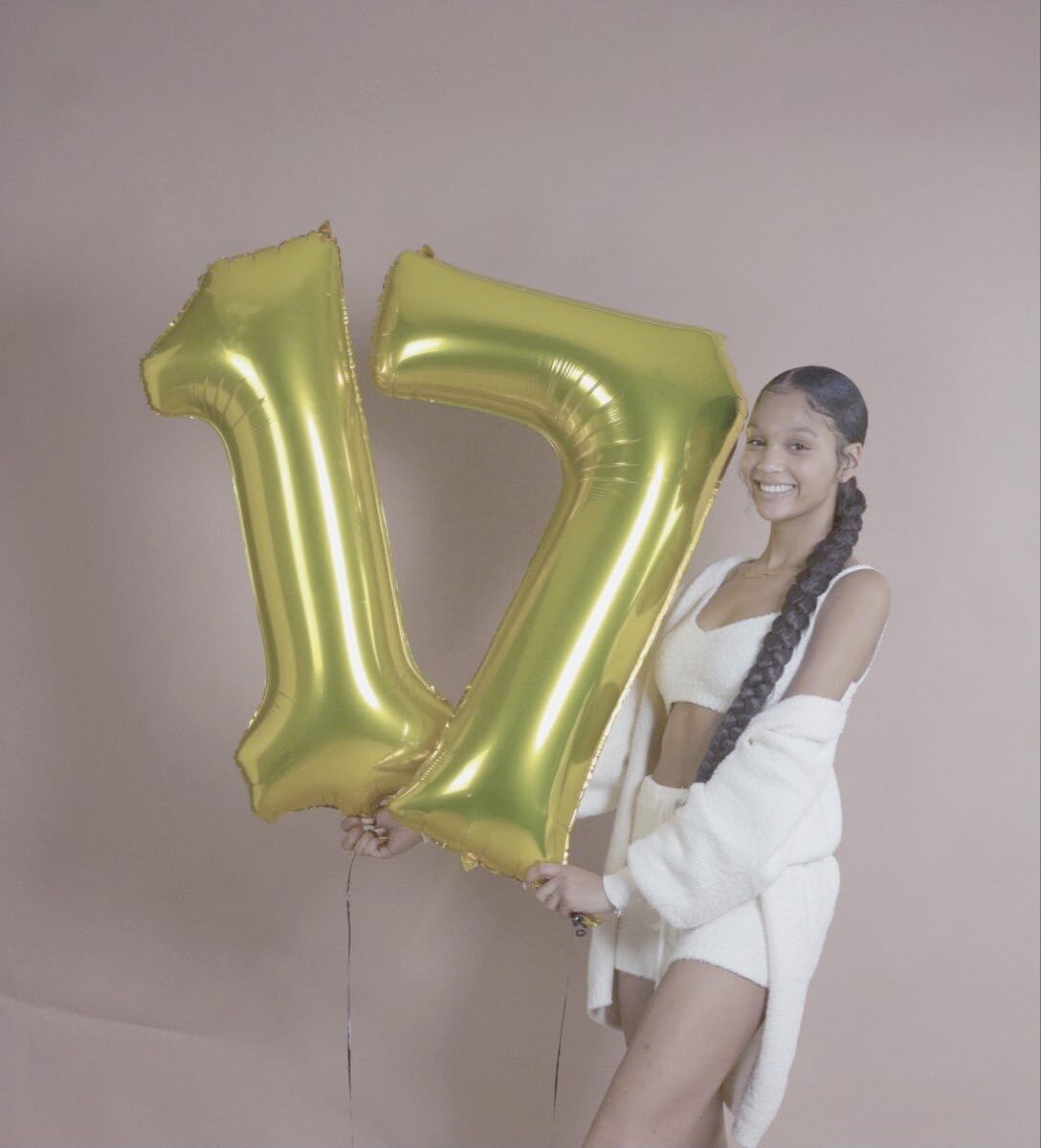 Digital Number 7 Champagne Gold Birthday Balloon 40 Inch, Foil Balloons for 7 17 27 70 77 Party Decorations Supplies, Light Gold Mylar Numbers Balloon for Seven Wedding Anniversary