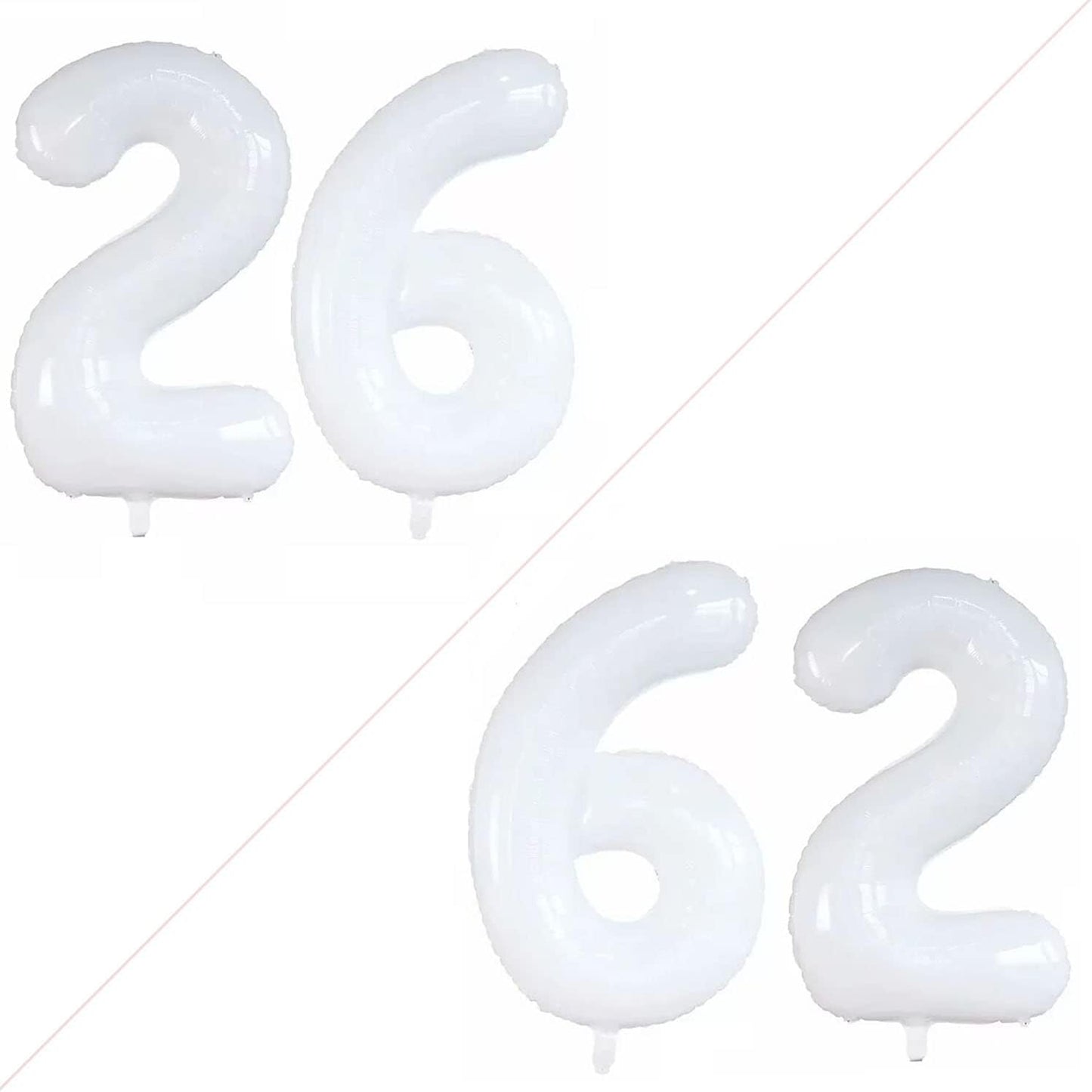GOER Number 26 Balloons for 26th Birthday Party Decorations,42 Inch Jumbo Foil Helium 62 Balloons for 62nd Birthday Party Decoration (White)