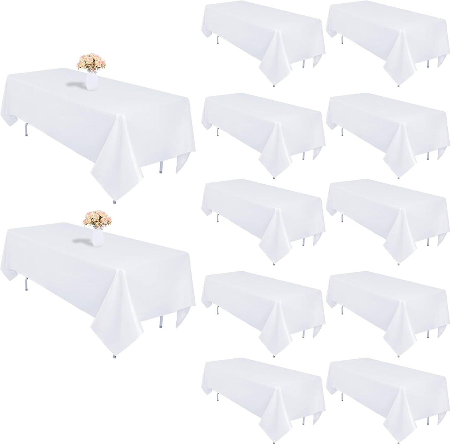 12 Pack White Table Cloth 60 x 84 Inch Rectangular Tablecloths for 4 Foot Rectangle Tables, Wrinkle Resistant White Tablecloth Washable Polyester Fabric Table Covers for Buffet Wedding Party Banquet