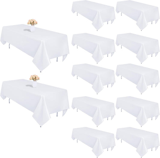 12 Pack White Table Cloth 60 x 102 Inch Rectangular Tablecloths for 6 Foot Rectangle Tables, Wrinkle Resistant White Tablecloth Washable Polyester Fabric Table Covers for Buffet Wedding Party Banquet
