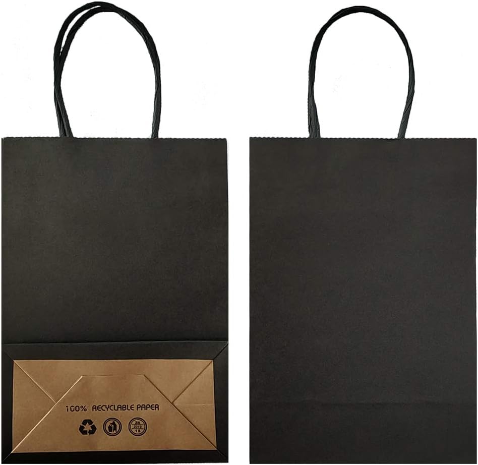 25 PCS Small Gift Bags Black Kraft Paper Bags with Handles for Party Favor (8.2 x 6 x 3.1 In)