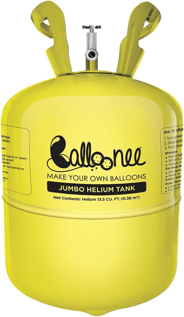 Jumbo Disposable Helium Party Kit, Helium Tank for Balloons At Home, 13.5 Cu Ft Helium Balloon Pump Kit with 50 Assorted Latex Balloons, Helium Tank, Portable for Celebrations