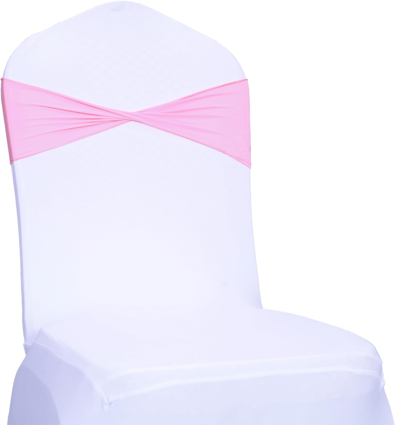 MDS Pack of 75 Spandex Chair Sashes Bows Elastic Stretch Dining Chair Bands Ties Without Slider Buckle Universal fits for Wedding Baby Shower Birthday Party Banquet Event Decoration - Pink