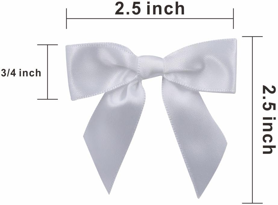 2.5" Hgzgch White Satin Ribbon Bow for Gift Wrapping, Premade Bows for Crafts, Cake, Party Favors, Handmade Bows with Double-Sided Tape, Self Adhesive Gift Bows for Presents, Treats, Christmas - 50pcs