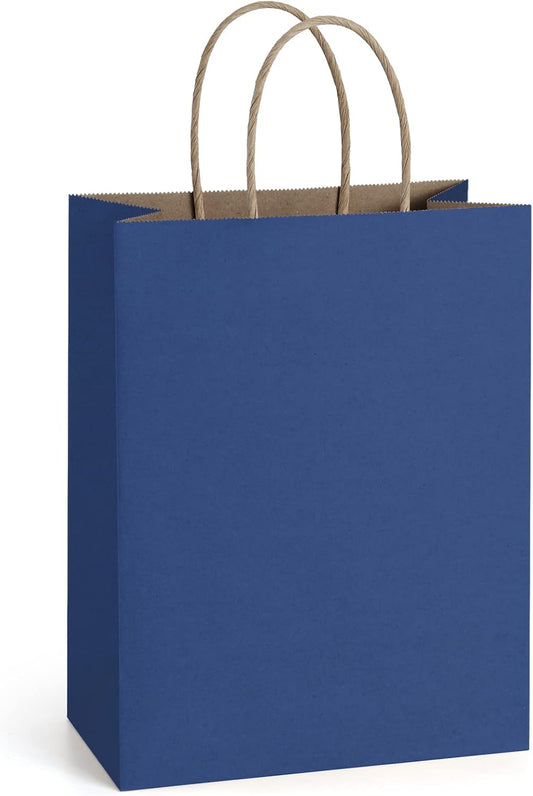 BagDream 50Pcs Gift Bags 8x4.25x10.5 Kraft Paper Gift Bags with Handles Bulk for Shopping, Wedding, Party Favor, Merchandise, Retail, Navy Blue Paper Grocery Sacks